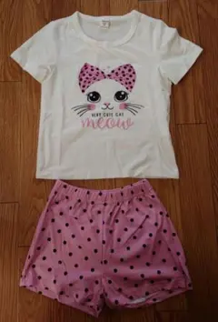 女の子 Tシャツ＆水玉模様ショートパンツセット