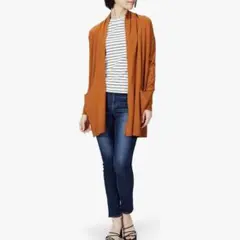 カーディガン ニット ハイゲージ ストレッチ 長袖 レディース　えんじ　小豆色