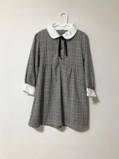 女子120グレーチェック襟付きワンピース