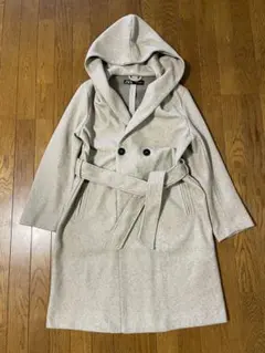 ZARA フード付きダブルブレストロングコート