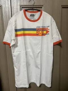 【リンガーTシャツ、ケッセルラン】スターウォーズ古着ファルコン宇宙オレンジ半袖.