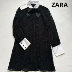 【新品】ZARA ザラウーマン　総レース　ワンピース　チュニック　ボウタイ　襟付