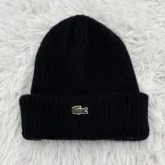 【日本製】LACOSTE ニット帽 ビーニー ロゴ刺繍 ラコステ 黒のサムネイル