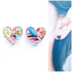 ニュアンスカラー8mmハートピアス/イヤリング　人気　再販