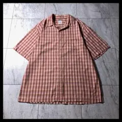 90s 00s OLD NAVY 短丈 ボックス チェックシャツ 半袖 赤茶