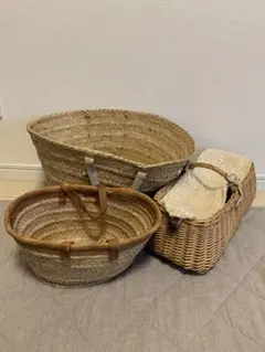 ナチュラル素材バスケット3個セット