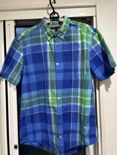 TOMMY HILFIGER 半袖シャツ L 青緑チェック