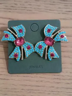 リボン型ターコイズピアス