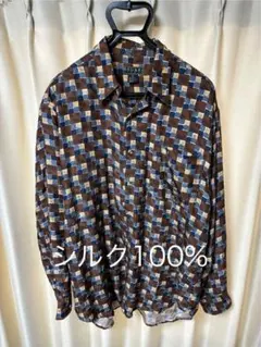 【シルク】BOGARI STUDIO チェック柄 長袖シャツ ブラウン L