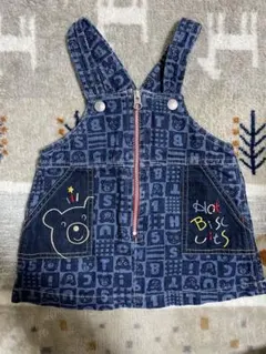 【80サイズ】クマ刺繍デニムサロペット 【ミキハウス ホットビスケッツ】