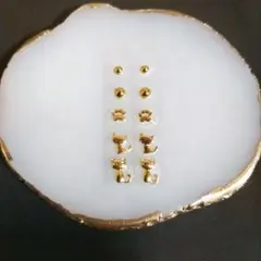 ㊱耳つぼジュエリー 10粒 ゴールド 猫づくし