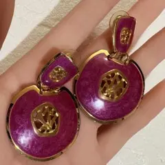 80s フランス ヴィンテージ Berebi ボルドー エナメル 大ぶりピアス