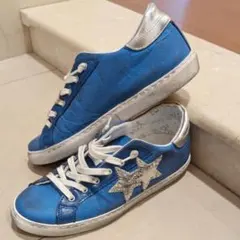 入手難★LEON掲載【2STAR】ダメージ加工スニーカー　男女兼用／青　靴　星印