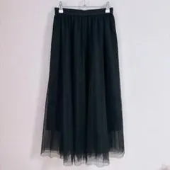 GU ブラック プリーツ ロングスカート ウエストゴム