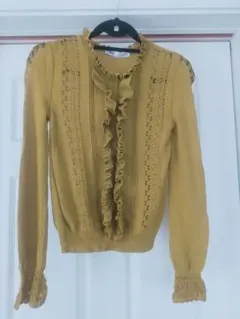 ZARA マスタードイエロー フリル ニット 長袖