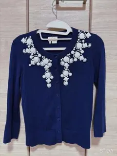 最終値下げkate spade ネイビー ビーズ　カーディガン XS