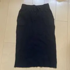 黒 リブ編み ロングタイトスカート