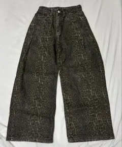 レオパード柄 デニム ワイドパンツ