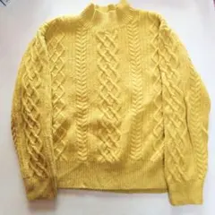 ケーブル編みセーター　ハイネック　イエロー　ローゲージ　ニット　匿名配送
