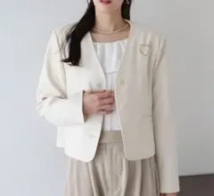 BLUE EAST アイボリー ノーカラージャケット Mサイズのサムネイル