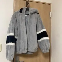 フリースジャケット グレー フード付き