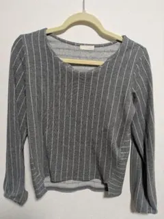 インデックス　グレー ストライプ 長袖トップス　Lサイズ