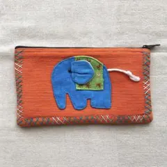 【タイ】象さん 刺繍 ポーチ 動物 ハンドメイド