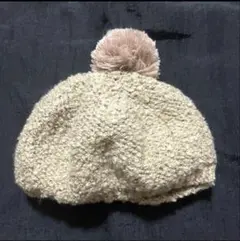 クリーム色 ポンポン付き ベレー帽