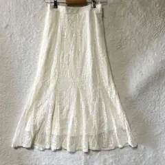 earthアイボリー レース フレア ロングスカートマーメイド風