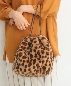 2WAY レオパード柄ファーバッグ　ショルダーバッグ　ブラウン