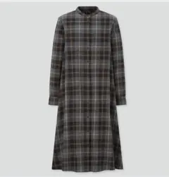 ユニクロ　フランネルAラインワンピース　グレー　チェック柄ロングシャツ