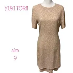 YUKI TORII 半袖 ひざ丈ワンピース ベージュ 花柄 サイズ9