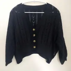 GRL　カーディガン　黒　透かし編み　七分丈
