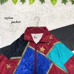 ブルゾン　総柄 古着　幾何学柄　ヨーロピアン　大きめ　個性的　ナイロンジャケット