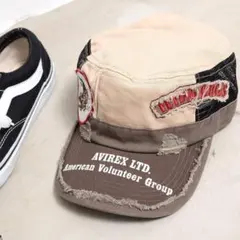 アヴィレックス　ワークキャップ　ベージュ　新品　ヴィンテージ　ダメージ　メッシュ