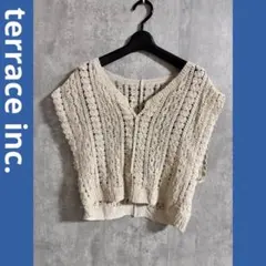 terrace inc. クロシェ編みフレンチスリーブ 透かし編み Vネック