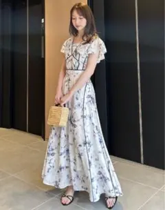 新品　フレイアイディー サテンパイピングプリントシフォンワンピース　1 M