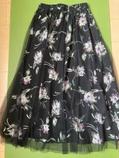 silent worth　花柄チュールフレアロングスカート