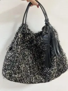 【中古品】BARDOT ROSE　バルドロゼ　バッグ　ツイード　黒　ポーチ付き