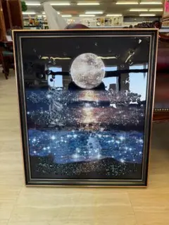 水晶絵 アートパネル フルムーン 月 海 夜景 絵画 絵 壁掛け 額縁