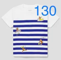 グラニフ　おさるのジョージ　ボーダー　マリン　刺繍Tシャツ　130