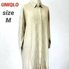 UNIQLOユニクロ リネンブレンドシャツワンピース ベージュ 麻混 Mのサムネイル