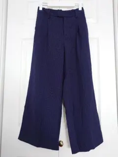 GU ストライプ柄 ネイビー ワイドパンツ