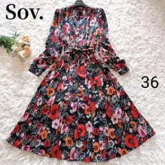 美品✨️Sov. オリジナルマットサテンワンピース花柄 マキシ丈 長袖 プリーツ