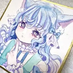 オリジナル手描きイラスト【豆色紙】アナログイラスト(透明水彩原画) 創作