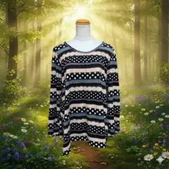 森ガール フェアリーグランジ 水玉×ボーダー柄長袖チュニック