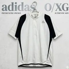 アディダスadidas美品ハーフジップ半袖ポロシャツ白黒O/XGゴルフウェア春夏