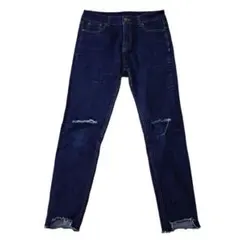 レトロガール【L】ダメージデニムパンツ　ジーンズ　インディゴブルー系　ストレッチのサムネイル