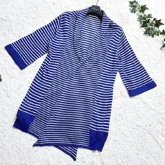 style zamp ボーダー柄 ニットカーディガン ブルー Mサイズ
