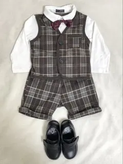 【ベビー/キッズ】フォーマルセット 90cm 靴15cm チェック柄